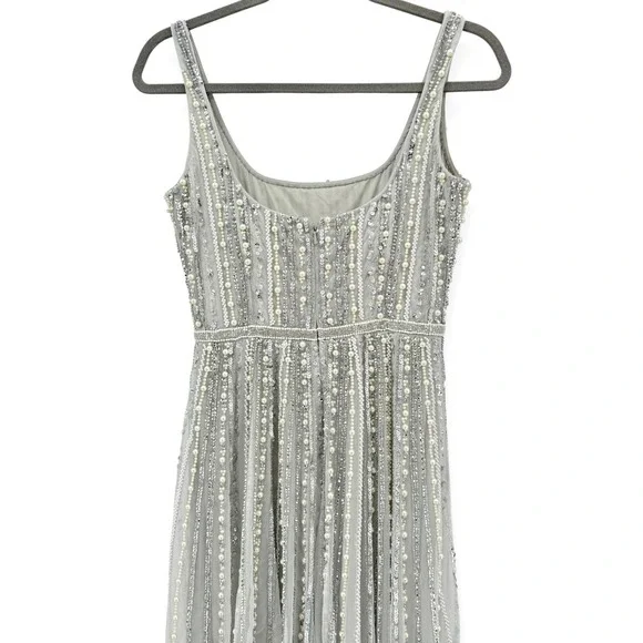 Mac Duggal Green Scoop Neck A-Line Gown With Striped Beading $698 - Size 2 - Picture 9 of 10